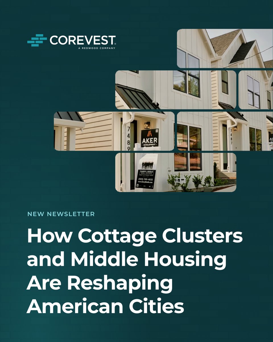 CorevestFinance's tweet photo. A growing strategy is helping builders deliver more single-family homes on underutilized land🏘️. See how cottage clusters and other middle housing developments are creating attainable housing opportunities—one neighborhood at a time in our new blog ⬇️🏡. 

https://t.co/lHr0WkmDmg https://t.co/bn8P68LLu6