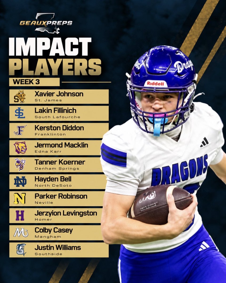 ColbyCasey_2028's tweet photo. Next up:
➡️Bastrop High School
📍Bastrop, LA
🗓️9/25, 7PM
#ImpactPlayer #Mangham #Football
@ManghamDragonFB @GeauxPrepsLA
@MaxPreps https://t.co/Jfo0OXWcnz