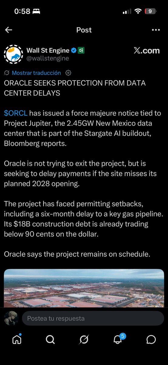 Million_Sancet's tweet photo. Sometimes I scare myself when I use technical analysis
Now, not only was TA pointing down, which I warned you about several days before this $BE news, but the momentum is also pointing downward now
$ORCL sent a force majeure notice to the data center developer
This allows them to delay payments if the campus doesn't become operational by 2028
The main reason is the delay of a natural gas pipeline meant to power $BE fuel cells
Meanwhile, the statement says $ORCL remains committed to Project Jupiter and to the 2.4 GW fuel cell contract
$BE says it will execute the project according to $ORCL planned schedule
It's a typical piece of news that causes fear after a massive 80% rally, triggering enough sell-offs to hit stop-losses and cause a sharp drop
However, it's not bad enough to break the thesis, especially knowing the statement that everything is still moving forward from $BE end
This fits perfectly with the chart I showed you a few days ago, warning you that $BE was going to fall and that I was going to buy like crazy in that zone
They told me I'd be waiting forever, but everything is starting to suggest I was right
Let's see how this plays out