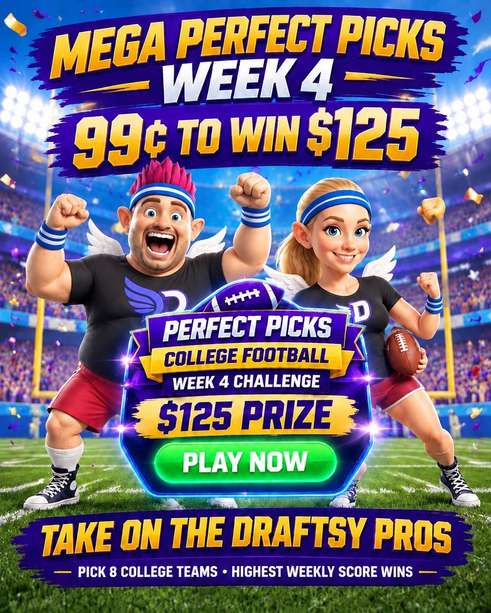 mydraftsy's tweet photo. Entry is 99 cents. Winner takes $125. Pick 8 college teams in the Draftsy app and take on the pros. Highest weekly score wins. Click the Perfect Picks Banner in the Draftsy app to play! Draft teams, not players. #Draftsy #PerfectPicks #CFB https://t.co/AzAUtP9fpD