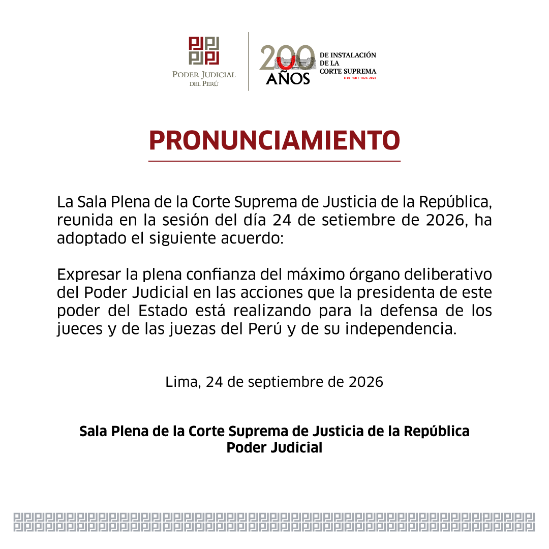 Poder_Judicial_'s tweet photo. #Importante. Sala Plena de la Corte Suprema expresa total confianza a las acciones que realiza la presidenta del Poder Judicial, Janet Tello Gilardi, en defensa de los jueces y juezas del Perú y de su independencia.