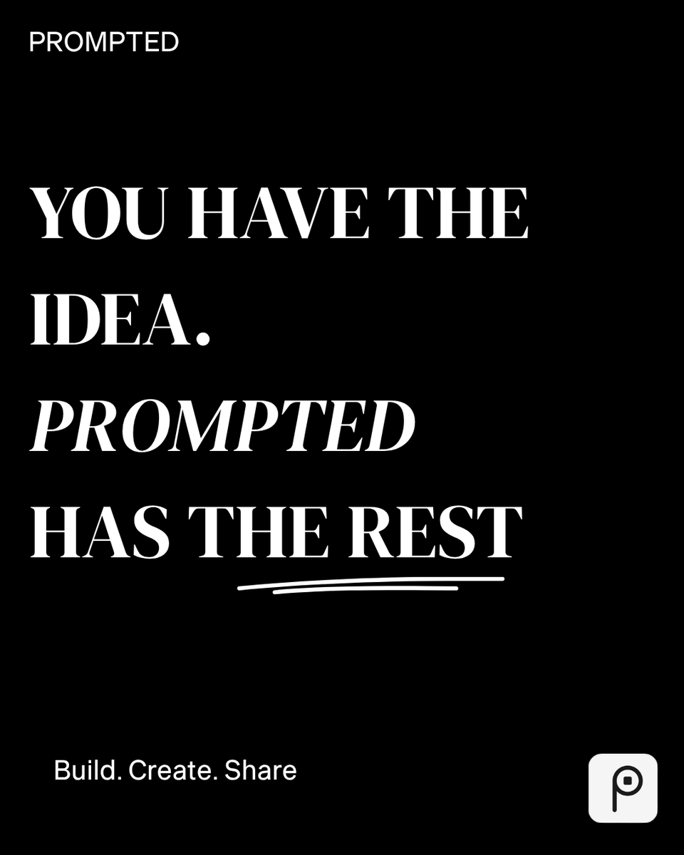 prmpted's tweet photo. You already have the hard part. The idea.
PROMPTED handles the rest, so you can go from "I have this idea" to "I built this thing" without losing momentum in between.
Build. Create. Share.
#webbuilder #prompted #business #appbuilder #coding #aitools #generativeai #automation https://t.co/u1Bto7Egyo