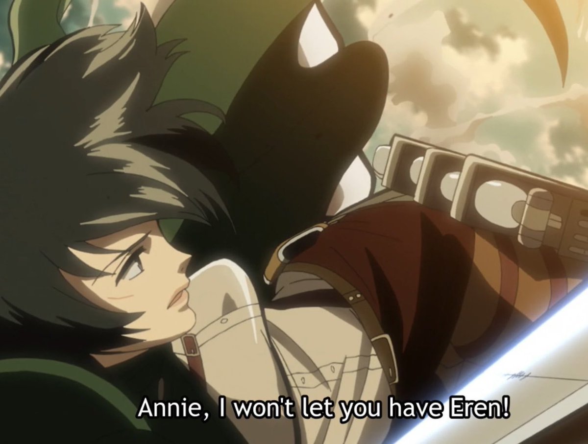 mikasababymama_'s tweet photo. WIT completely removing one of Mikasa’s most important character development moment and replacing it with something abt Eren???!! Will forever piss me off. Like genuinely tf was the reason.. This should be a crime https://t.co/gxaCVObOWA