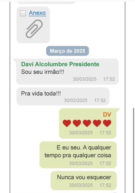 Pri_usabr1's tweet photo. Alcolumbre jurou que nem conhecia Vorcaro. Mensagens da PF: “Fala meu amor”, “sou seu irmão pra vida toda”. Elogios, festas privadas e articulação política. O presidente do Congresso e o banqueiro do Master. 

Explica isso aí. https://t.co/lq2QWnLmfu