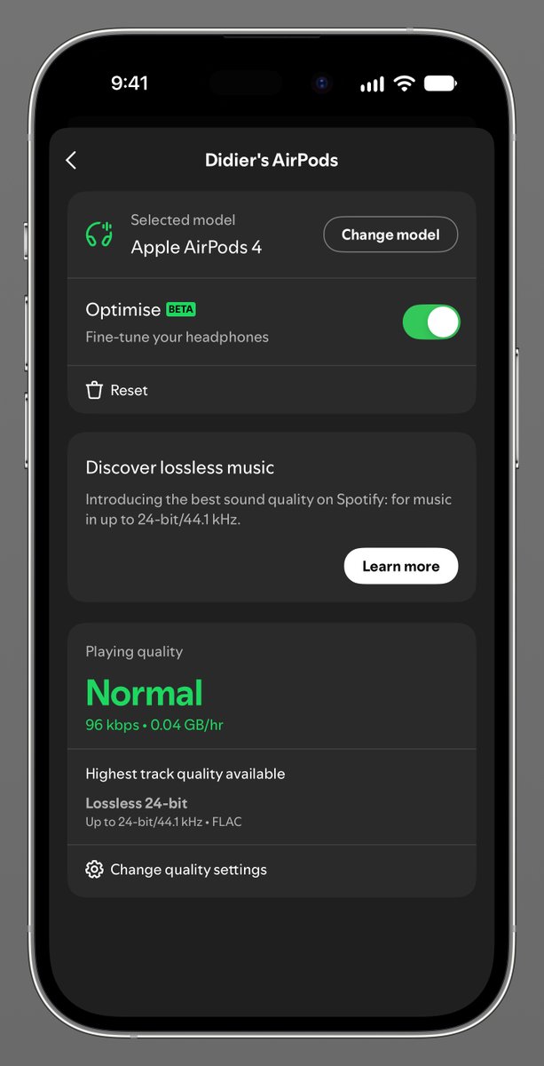 Jeff_Ye0h's tweet photo. Spotify 更新了耳机优化的功能，但听起来好像没什么变化 https://t.co/AfFZDYBA6L