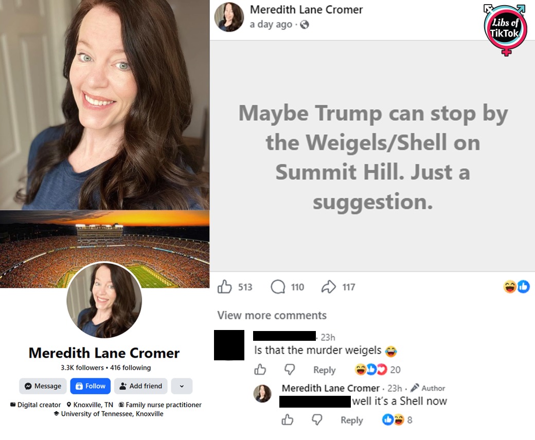libsoftiktok's tweet photo. A Tennessee nurse practitioner hopes President Trump visits a gas station infamous for multiple fatal shootings.

Would you trust this person with your health? https://t.co/vTxsRj73yf
