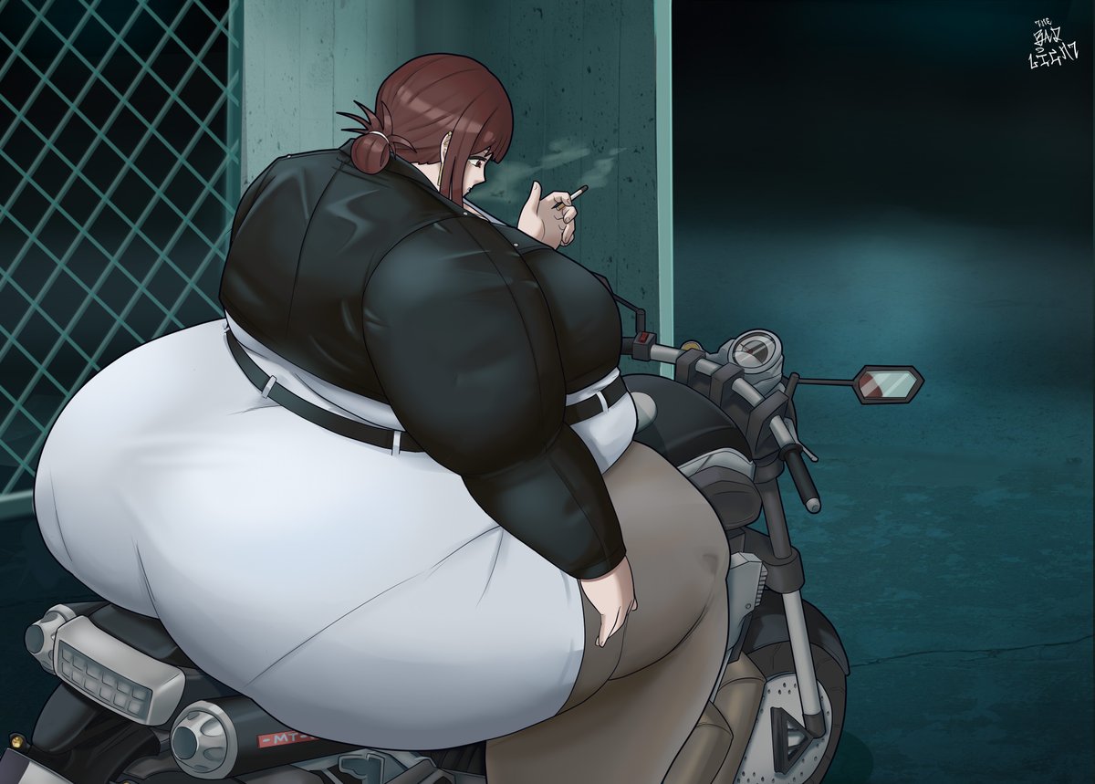 TheBadLight04's tweet photo. So, I know she doesn’t have a motorcycle. I just wanted to draw one.

#bbw #ssbbw #weightgain #fatart #Tayama https://t.co/G0IeelmDfw