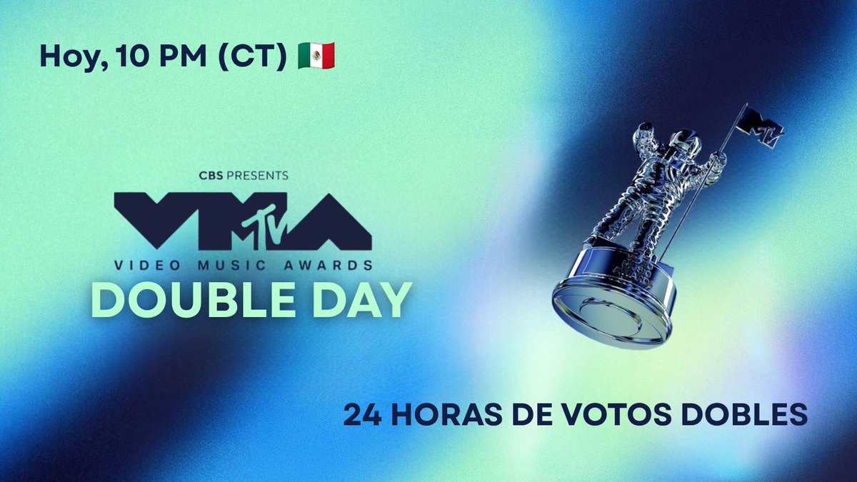 mxcharts's tweet photo. ARMY, el día de hoy a partir de las 10PM es DOUBLE DAY en #VMAs por lo que tendremos 24 horas de votos dobles 

Por favor, preparen la mayor cantidad de cuentas para apoyar en sitio web, los votos continúan siendo ilimitados. 

24 de Septiembre 9:00 PM - 🇺🇸 (PT) 10:00 PM - 🇲🇽 (Centro)
25 de Septiembre 12:00 AM - 🇺🇸 (ET) 1:00 AM - 🇧🇷 5:00 AM - 🇬🇧 6:00 AM - 🇪🇸 🇫🇷 🇩🇪 🇮🇹 11:00 AM - 🇮🇩 🇹🇭 12:00 PM - 🇨🇳 🇵🇭 1:00 PM - 🇯🇵 🇰🇷 2:00 PM - 🇦🇺 (Sydney)

🔗 https://t.co/hVGhYXYVDt
🔗 https://t.co/osYVvx5zCG
