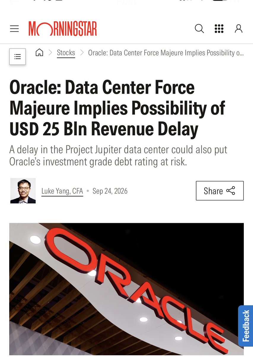 UnicusResearch's tweet photo. Morningstar will likely set to downgrade $ORCL to JUNK.

$OWL https://t.co/nQIAfXBesf