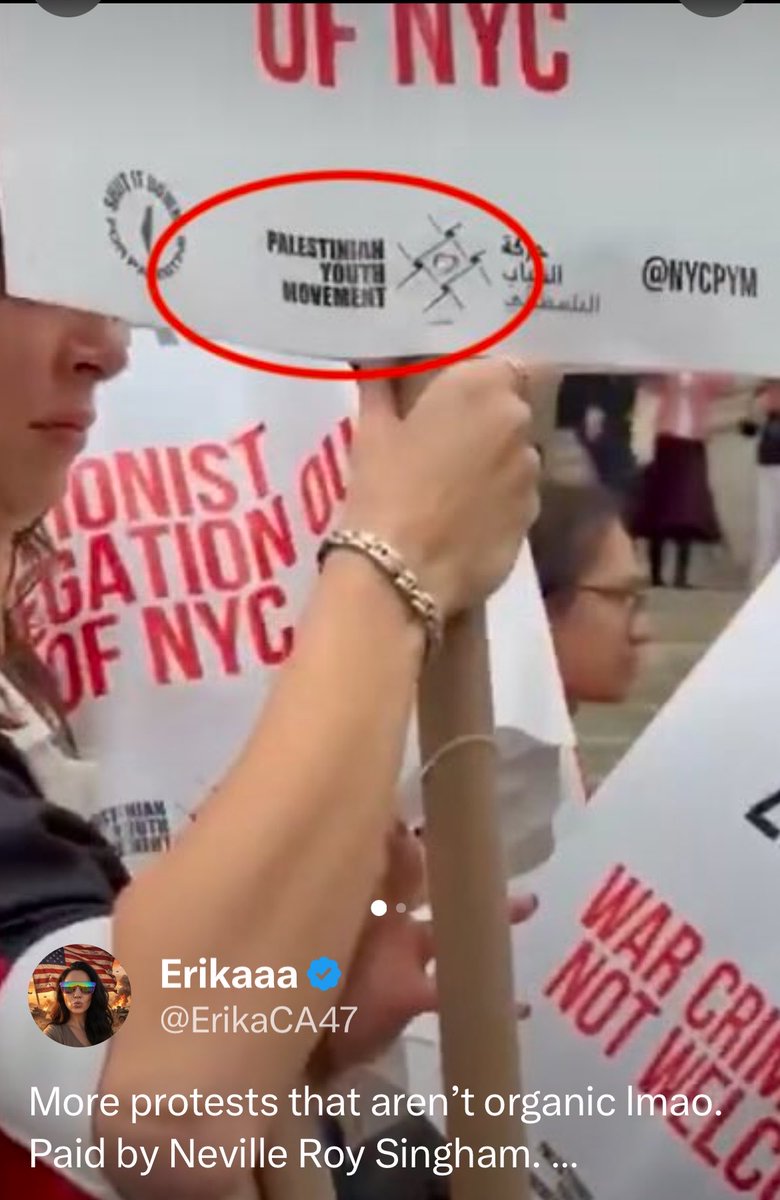 bullfrog35's tweet photo. @ErikaCA47 SID4P was on the signs today out front of the United Nations along with PYM

….very interesting:

Receipts below on Singham / Chinese infiltration. https://t.co/3TVRsRckKE