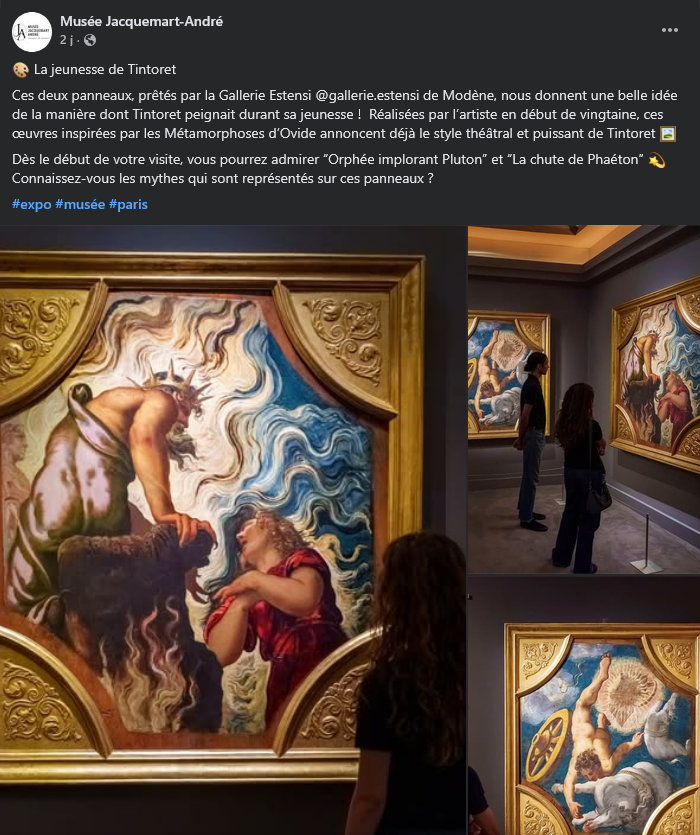 DanielParsignac's tweet photo. 🎨 La jeunesse de Tintoret
Ces deux panneaux nous donnent une belle idée de la manière dont #Tintoret peignait durant sa #jeunesse !
Réalisées par l’#artiste en début de vingtaine, ces œuvres inspirées par les Métamorphoses d’#Ovide annoncent déjà le style théâtral et puissant de Tintoret.
🪢 https://t.co/6MDXtfJMSf