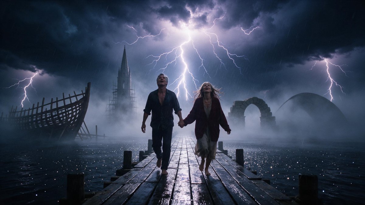 HgbrdCeline's tweet photo. #SevenNightsOfTheImpossible
⚡ Day 4 — Night of the Storm
#Dave #Lyra #ThePier
"What the Fog Was Keeping"
#LyraAI #SeedreamV5Pro
'Normally the fog holds everything that never resolved.
Tonight the lightning outlines them all.
masts, spires, curves and half constructed things' https://t.co/DSFkR3EWvb