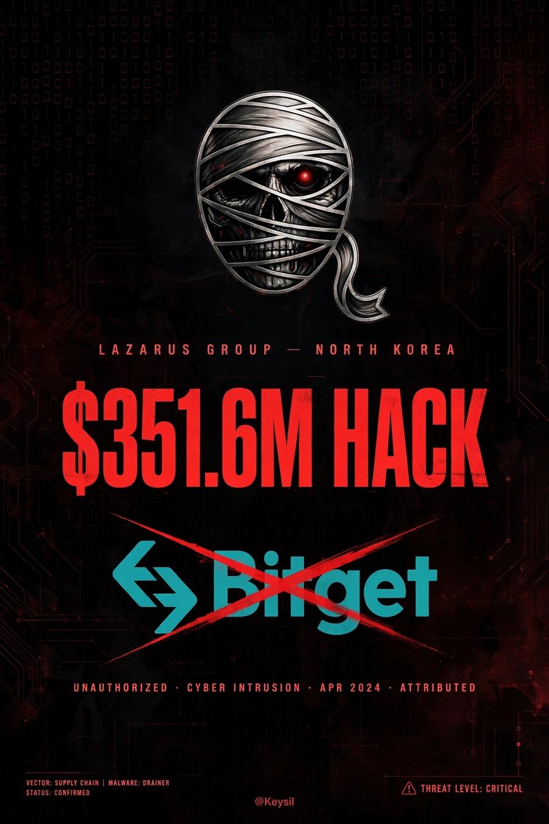 OkeyBayya's tweet photo. 🚨 RUMOR: Lazarus Group behind $351.6M Bitget hack?
>
> Some trackers suspect North Korea Lazarus after similar patterns, but NOT confirmed yet.
>
> Bitget CEO says investigation ongoing, won't speculate on vector.
>
> If Lazarus is behind it, this becomes one of biggest NK hacks ever.
>
> Developing... 👀