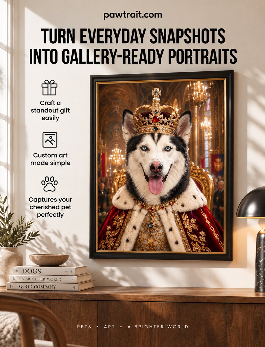 pawtraitbrand's tweet photo. What would YOUR pet look like as a King? ๐๐พ
The crown. The throne. The royal robes.
Upload their photo and discover the ruler they always knew they were. ๐
๐ Go on โ try your pet as a King.
https://t.co/LZr2DkVpyq
#Pawtrait #PetPortrait #DogPortrait https://t.co/pOwfiiyHYG