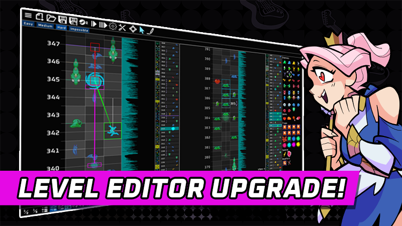 NecroDancerGame's tweet photo. Our new and improved Level Editor is now available in beta! 🥳

In our latest stream, our level designers did a quick walkthrough, and answered some of your questions about designing charts for Rift 🎸

If you missed it, give the VOD a watch on Youtube: https://t.co/5yze0s0tTI https://t.co/CQUApSDUxe