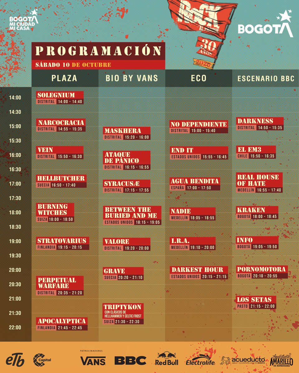 PogotaConcerts's tweet photo. Programación OFICIAL de Rock al Parque 2026 

10 al 12 de Octubre en el Parque Simón Bolívar 
Otro evento @rockalparquefes
#Comparte #Apoya https://t.co/Fvp8h4yC0L