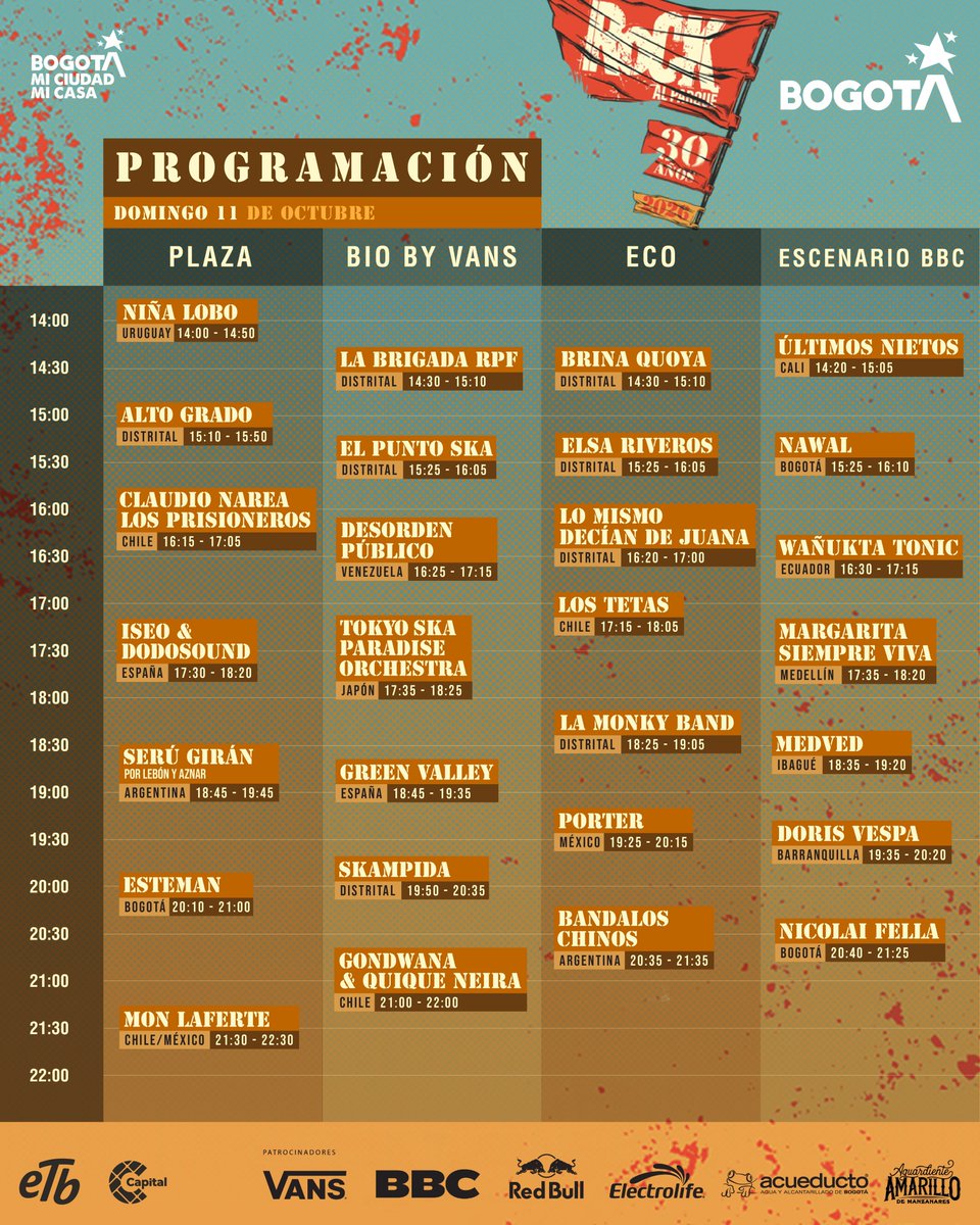PogotaConcerts's tweet photo. Programación OFICIAL de Rock al Parque 2026 

10 al 12 de Octubre en el Parque Simón Bolívar 
Otro evento @rockalparquefes
#Comparte #Apoya https://t.co/Fvp8h4yC0L