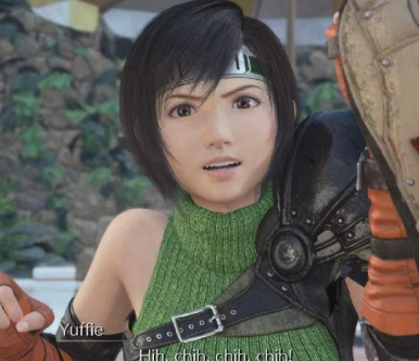 therealyuffie's tweet photo. Whoa, whoa, whoa! What is with the snakeskin jacket and the eyepatch?! Are you su'pposed to be some kind of discount pirate? Look, mister, if you’re looking for an autograph from the great Wutai ninja Yuffie Kisaragi, you're gonna have to wait in line! https://t.co/dQgeky9Gin
