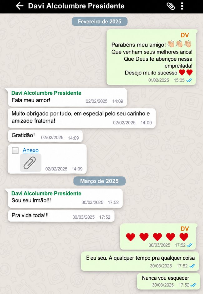 republiqueBRA's tweet photo. 🚨 💬 Em troca de mensagens, Daniel Vorcaro parabenizou Davi Alcolumbre após ele ser eleito presidente do Senado pela 2ª vez: “Fala, meu amor. Muito obrigado por tudo, em especial pelo seu carinho e amizade fraterna! Sou seu irmão. Pra vida toda”, respondeu Alcolumbre. https://t.co/emZfdSw1KV