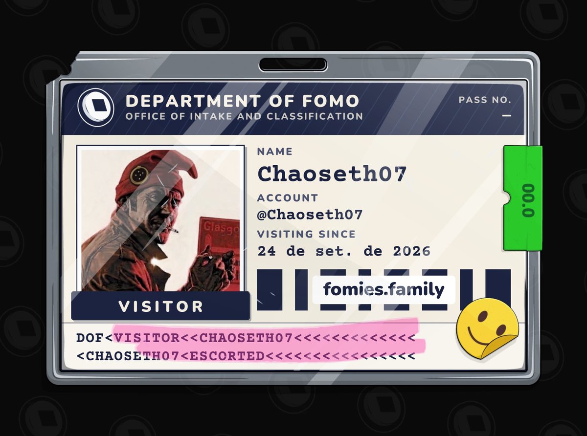 Chaoseth07's tweet photo. visiting the department of fomo. no case yet. must be escorted at all times. @FomiesNFT https://t.co/SfnSz9spe8