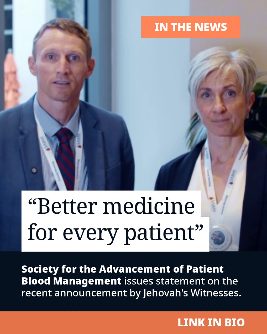 jwpressroom's tweet photo. September 22, 2026, Dr. Matthew President of the Society for the Advancement of Patient Blood Management and Becky Rock, RN, President-Elect, shared a statement live from the SABM 25th Annual Meeting in Atlanta on the recent announcement from Witnesses regarding blood components. https://t.co/TrStzKqn8a