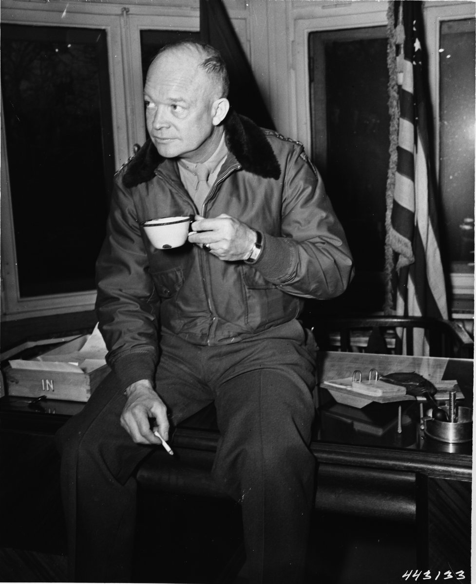 IkeLibrary's tweet photo. ☕ Happy National Coffee Day! ☕
Think you drink a lot of coffee? During WWII, Ike was known to drink 15 to 20 cups of coffee a day! ☕
How many cups does it take to get you through your day?  👇☕
#IkeLife #NationalCoffeeDay #Ike #WWIIHistory #CoffeeLovers #HistoryBuff https://t.co/EpRzXL9hmZ