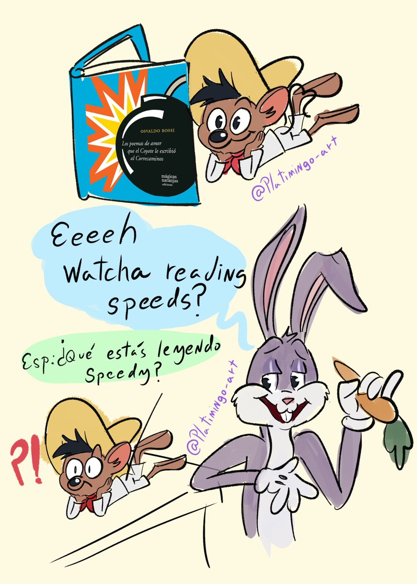 platimingo's tweet photo. Parte 2/cómic bonus:

Y así de como el chismoso de Bugs se enteró del libro 💀

#wilerunner #wileroadㅤㅤ #looneytunesㅤㅤㅤ https://t.co/ZQ21HnARXP