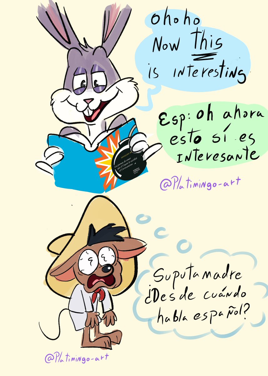 platimingo's tweet photo. Parte 2/cómic bonus:

Y así de como el chismoso de Bugs se enteró del libro 💀

#wilerunner #wileroadㅤㅤ #looneytunesㅤㅤㅤ https://t.co/ZQ21HnARXP