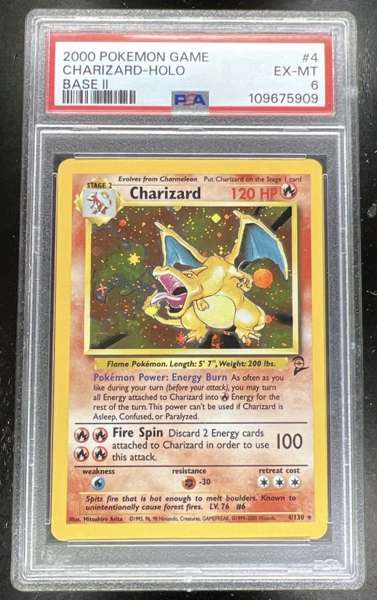 theHobbyVault's tweet photo. I bet some of you weren’t even born yet😂😅 🔥 

💎2000 charizard holo

This rare 2000 Pokemon Base Set 2 trading card featuring the iconic
CHARIZARD. This holo card is graded PSA 6, making it a highly collectible item for any Pokemon fan.
#hobbyfam #collectors https://t.co/a45vo3oijJ