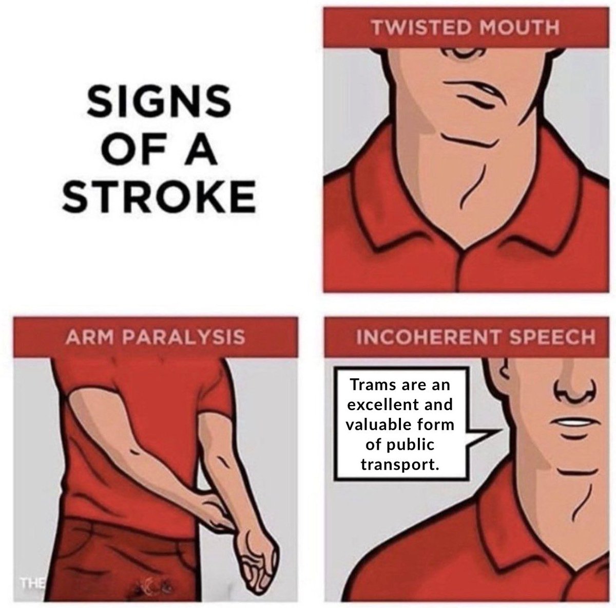 fakemetrotrains's tweet photo. An important message from Fake Metro Trains: Know the signs of a stroke.

#MetroTrains https://t.co/TXuimjk5T6