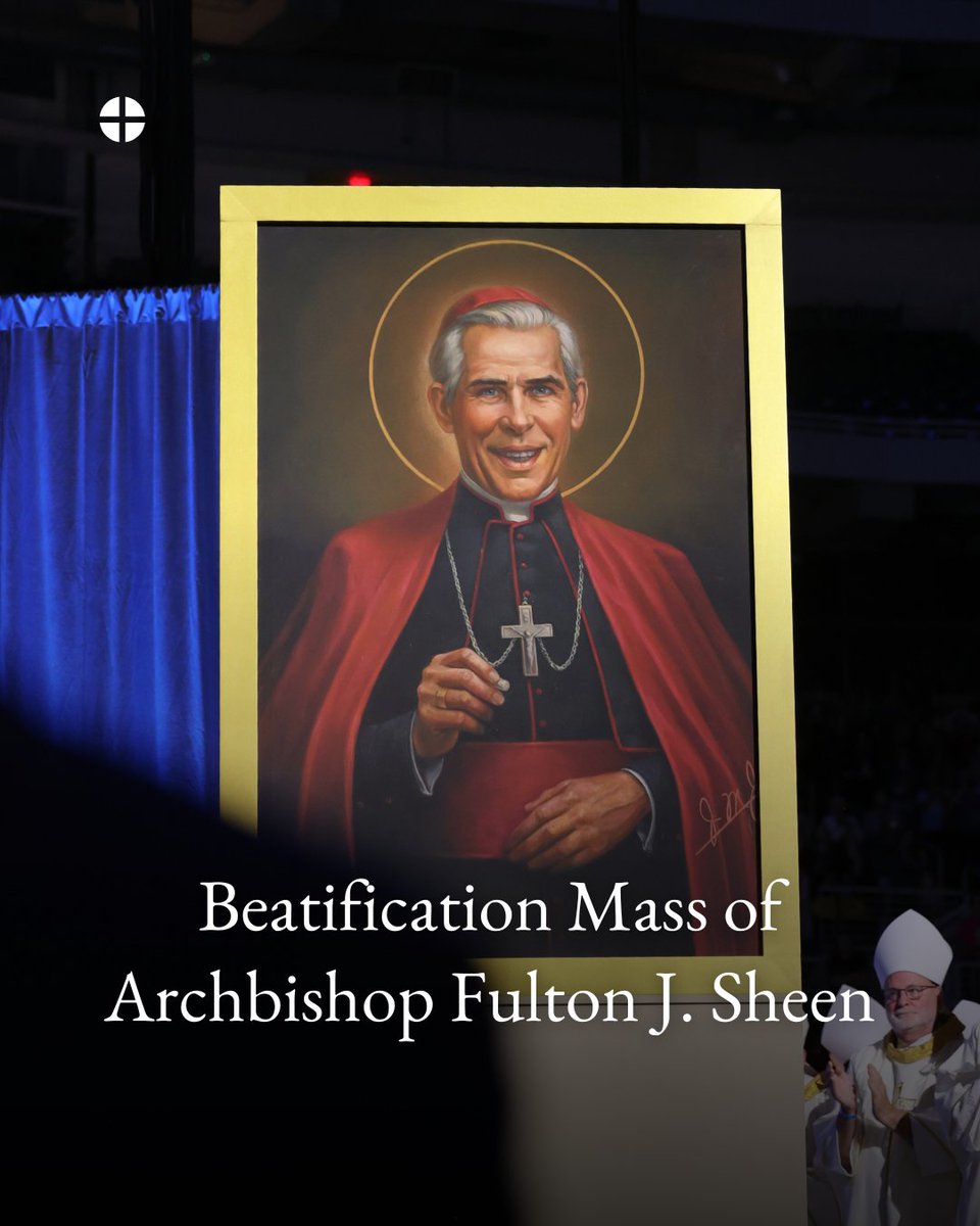 USCCB's tweet photo. Today in Saint Louis, Missouri, Venerable Fulton Sheen was beatified. Cardinal Luis Antonio Tagle presided as the representative of Pope Leo XIV, joined by bishops, priests, and tens of thousands of the faithful at The Dome at America's Center. 

Blessed Fulton Sheen, pray for us.