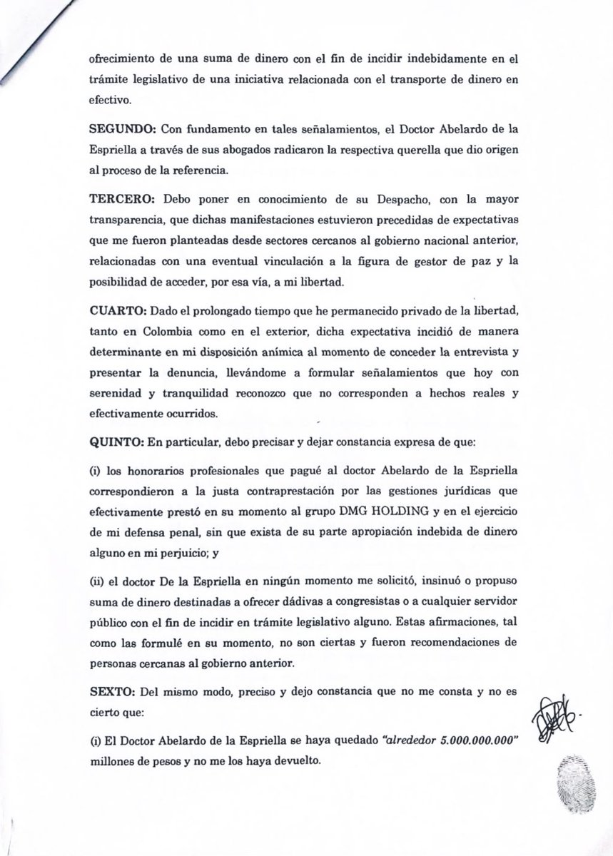 UltimaHoraCR's tweet photo. #ATENCIÓN | David Murcia Guzmán cerebro de la pirámide DMG, le envió un memorial a la Fiscalía 63 Local de la Unidad de Conciliación Preprocesal, retractándose de los señalamientos que hizo contra el presidente Abelardo de la Espriella (@ABDELAESPRIELLA). Aseguró que el gobierno de Gustavo Petro le ofreció ser gestor de paz. 

Vía @JennyAngaritaG