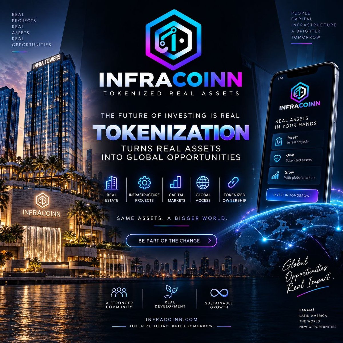 InfraCoinn's tweet photo. The future of investing is becoming more accessible. 🌍

With INFRACOINN, real-world assets can move beyond borders through tokenization connecting real estate, infrastructure, capital markets and more to global opportunities.

🏗️ Real assets
🌐 Global access
🔗 Tokenized ownership
📈 Sustainable growth

Same assets. A bigger world.

What real-world asset would you like to see brought on-chain? 👇

#INFRACOINN #Tokenization #RWA #RealWorldAssets #Blockchain