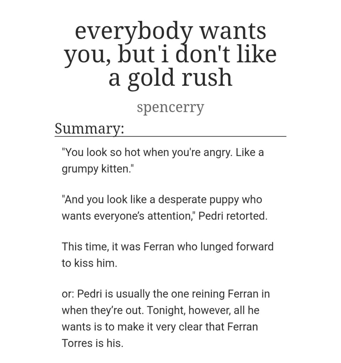 fedrificrecs's tweet photo. "everybody wants you, but i don't like a gold rush" by spencerry

[ @satell1trry ]

⚽️ 4k
⚽️ Explicit
⚽️ Completed
⚽️ AO3 | EN

🔗 https://t.co/0WXZkoeQiI https://t.co/UPt7PotzoO
