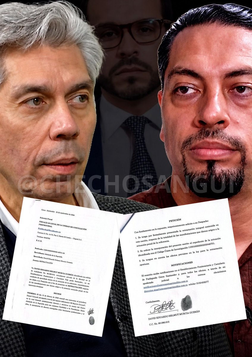 chechosangui's tweet photo. 🚨 URGENTE: David Murcia Guzmán se retracta de sus acusaciones contra Abelardo de la Espriella y asegura ante la Fiscalía que sus señalamientos falsos fueron recomendados por personas cercanas al gobierno anterior, mientras existían expectativas de convertirse en gestor de paz y acceder a su libertad. ¿QUIÉNES ESTABAN DETRÁS?