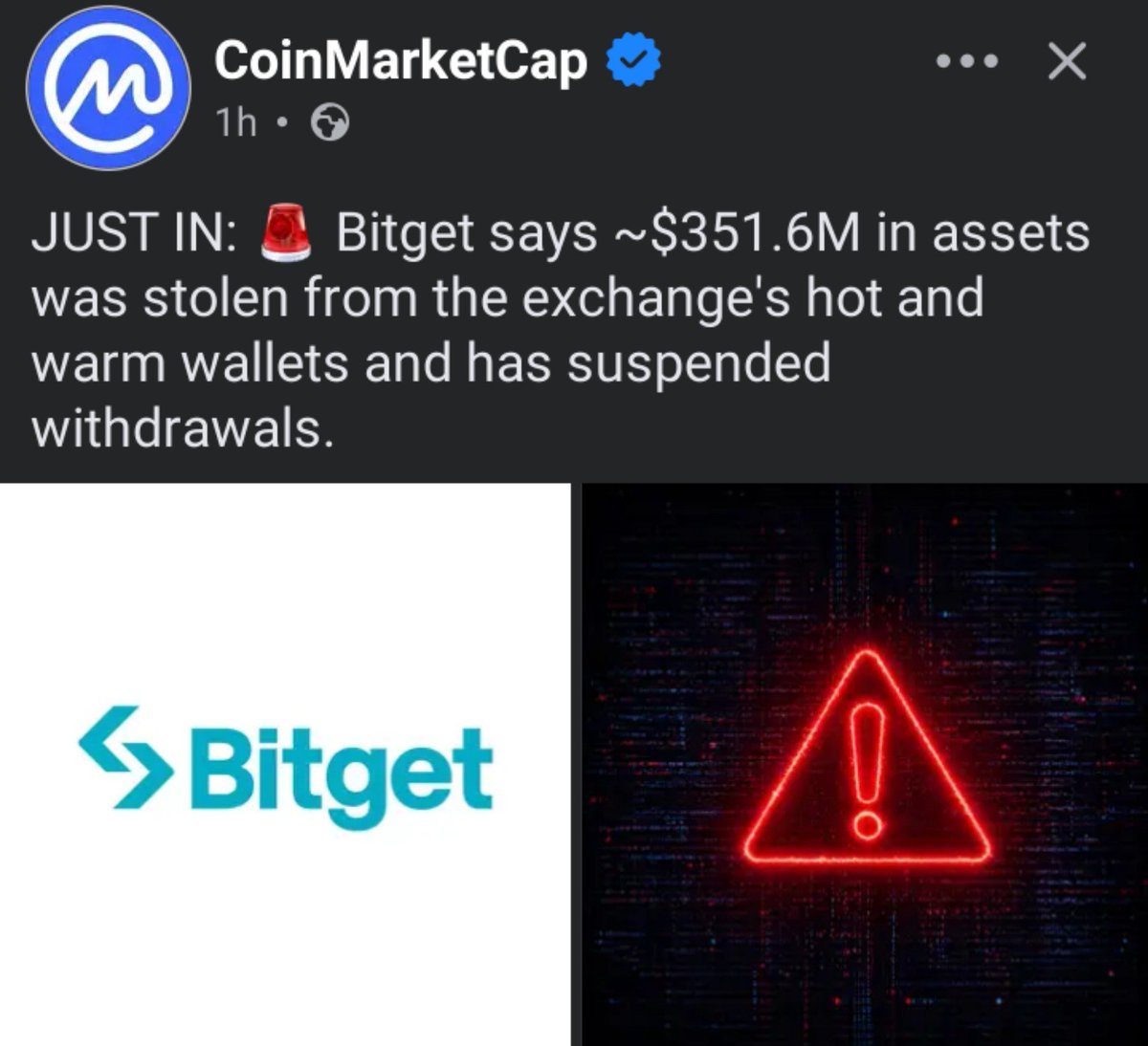 Philan____'s tweet photo. Update!!!
Bitget has suspended withdrawals after reporting that approximately $351.6M in assets was stolen from its hot and warm wallets.

Withdrawals remain suspended as the exchange investigates the incident. Stay cautious. ⚠️ https://t.co/NUJ3nhrDM1