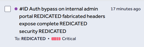 itx_l0b0's tweet photo. Found the laziest auth check of my life tonight.
Two invented headers.
No login. No cookie. No account.
Admin panel access.
Reported. Now I’m going to sleep. 🌙
#hackerone #bugbounty #Security #admin @Hacker0x01 https://t.co/zKHuqXULXZ