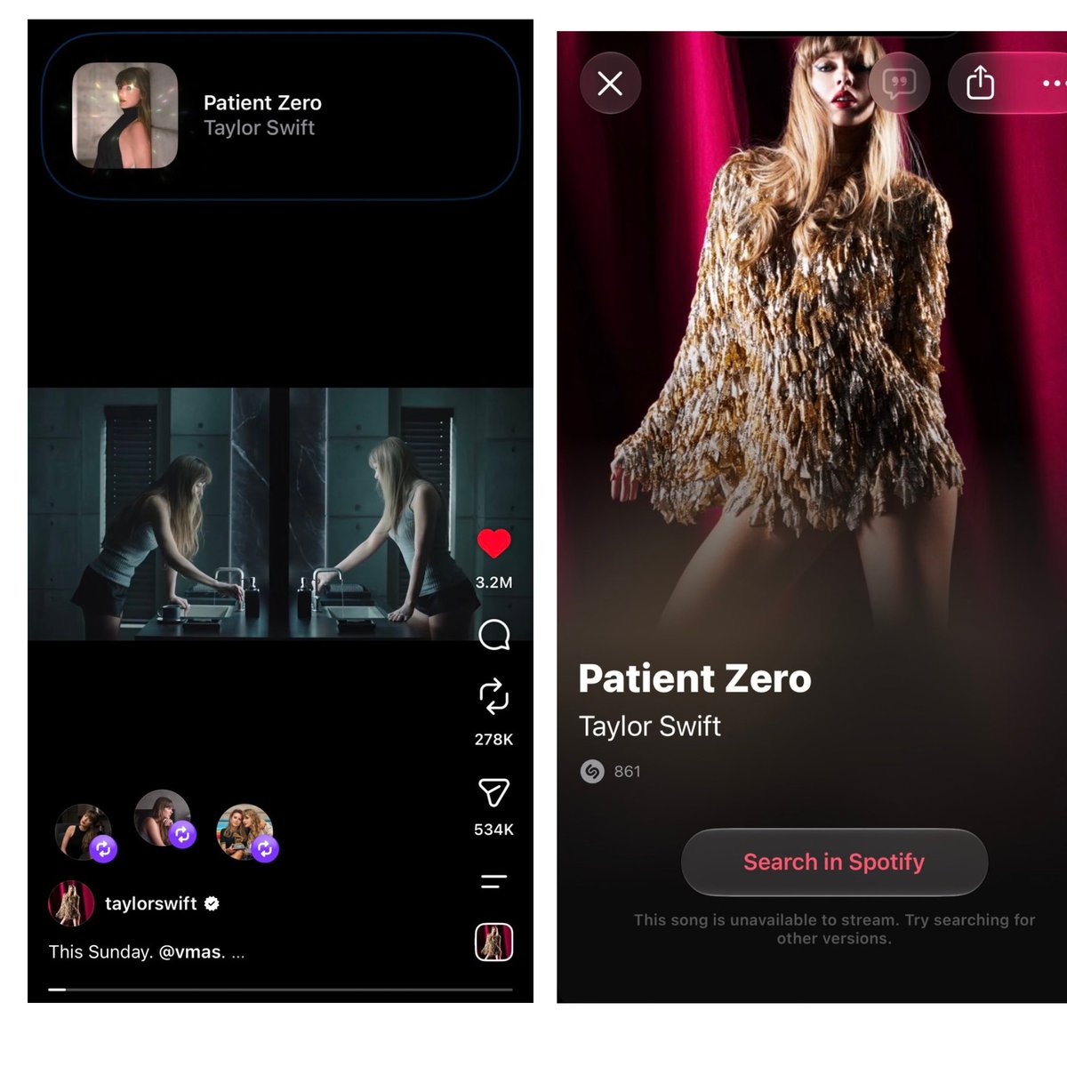 TSNews_13's tweet photo. 🚨| Shazam confirms that the audio featured in Taylor Swift’s “Patient Zero” teaser is from the song itself. https://t.co/sMnpjUFPiR