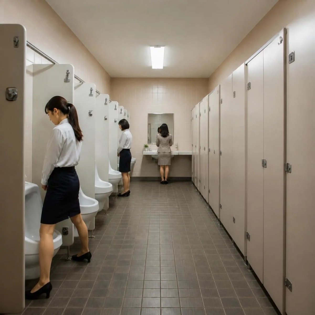 loop_clips's tweet photo. 女子トイレも「小便器＋個室」でよくない？

女性用小便器があれば、
個室の行列かなり減りそう。 https://t.co/oyn3IrHeZJ