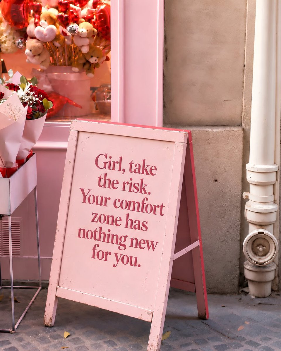 ThinkRichD7u's tweet photo. Girl, take the risk. You already know what your comfort zone looks like. 💌
Send the cake. Book the trip. Start the thing. Say what you mean.
#justbecause #risk #comfortzone #giftideas #quotes https://t.co/vKWHO4SIHn