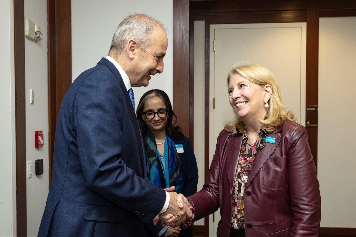 unicefchief's tweet photo. Honored to welcome the Prime Minister of Ireland, Taoiseach @MichealMartinTD to UNICEF today and thank him for Ireland’s longstanding partnership with UNICEF and exceptional leadership on child nutrition. https://t.co/4Uw1sItAfD