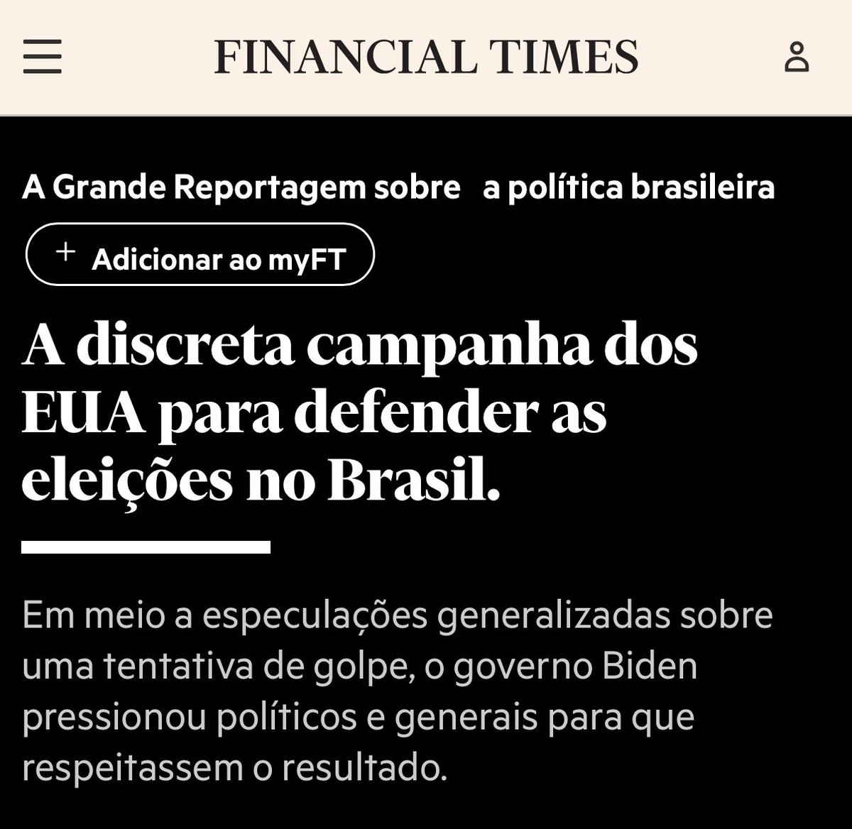 lordivan22's tweet photo. Brasil 🇧🇷: Você sabia?
Você sabia que em 2023 o jornal “Financial times” publicou uma matéria sobre como governo Biden pressionou políticos e generais brasileiros para que respeitassem o resultado das eleições de 2022? https://t.co/FhIrNagDs4