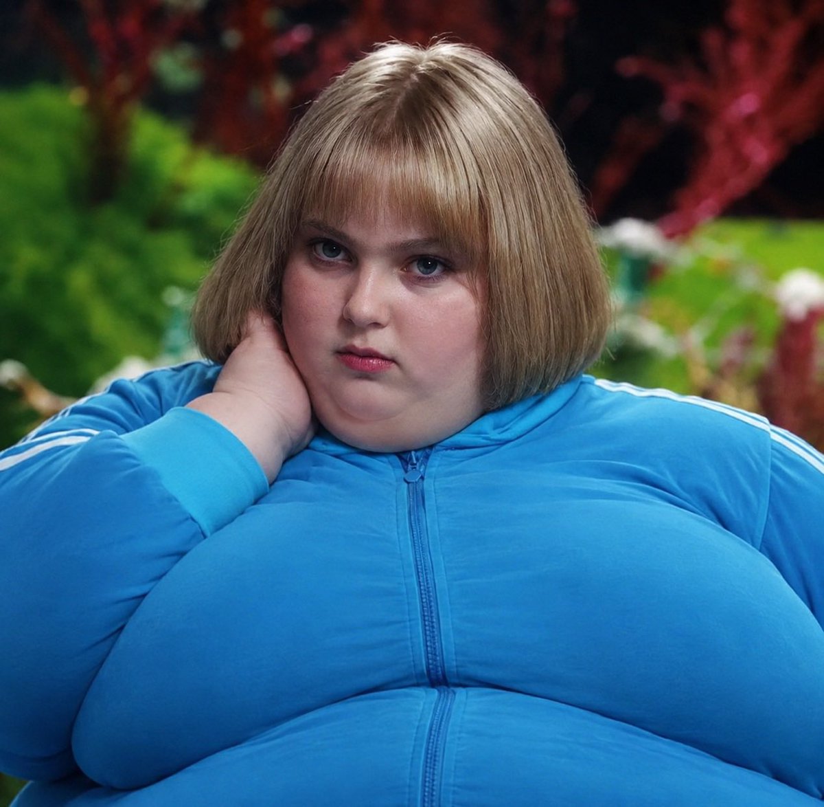 pigBlue00's tweet photo. Violet, grown as fat as a pig, has become gluttonous in her desire to devour all the sweets in the factory.

#blueberryinflation
#ssbbw #肥満化 #blueberryinflatio #violetbeauregarde #charlieandthechocolatefactory https://t.co/xUE4C86aiz