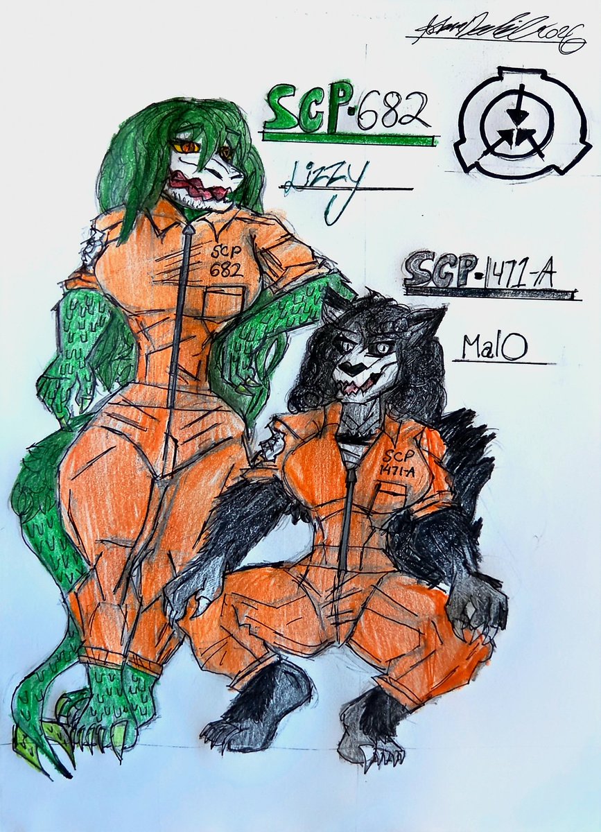Adamantium_2099's tweet photo. Lizzy and MalO 
My first illustration of SCP characters of SCP 1471-A and 682, other known as MalO and Lizzy. 
#SCP #SCP1471A #SCP682 #Sketchbookart https://t.co/wcBeSCYnw6
