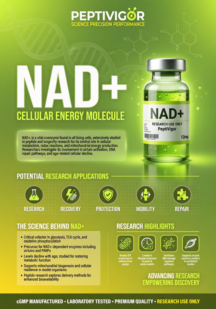 PeptivigorLab's tweet photo. Forge energy. Defy limits.
Research NAD+ at https://t.co/wDinLX27A0.
#BeastMode #TrainHard
#NOLimits #HustleHard
#PeptideScience
#USA https://t.co/Kqt4hrcBIk