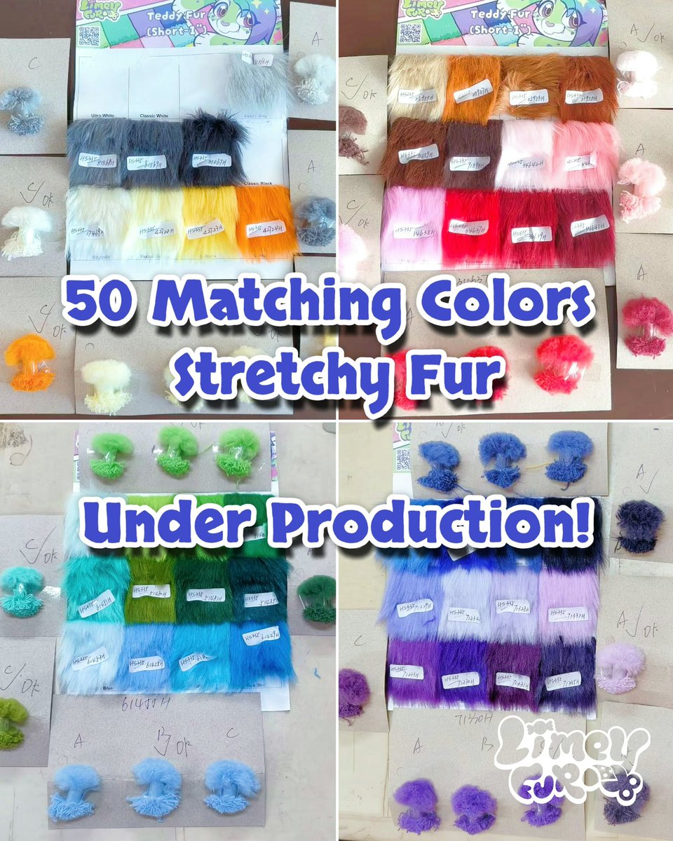 LimeyFur's tweet photo. 🔈New Fabric Line Update:

🌟50 Colors Stretchy Fur Under Production NOW! 
🎨Colors match our Teddy Fur line. Length 6-7mm.
⛳️Production phase expected to be completed in October.

🤗Please join the channel for more updates. https://t.co/faO5p4FnWJ https://t.co/gdWDDxapQf