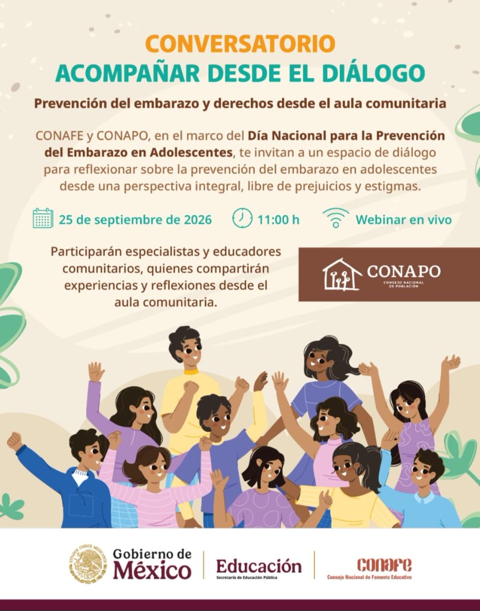 UPN_MX's tweet photo. En el marco del Día Mundial de la Prevención del Embarazo en Adolescentes, te invitamos a sumarte a este espacio de reflexión.
Youtube @Conafe SEP: https://t.co/tEBfYelSu4
Facebook: Consejo Nacional de Población
#PrevenciónDelEmbarazoAdolescente
#26S
#ENAPEA
#CONAPO
#CONAFE https://t.co/5hKV0GWLKH