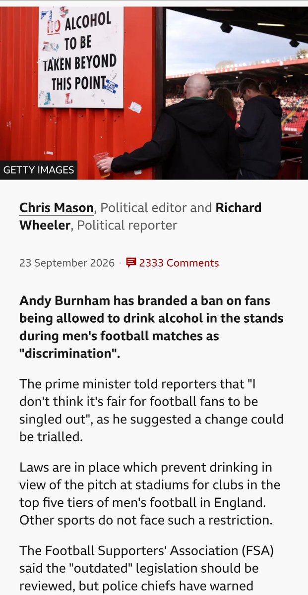 _FootballApp's tweet photo. @elonmusk @visegrad24 Credit where it is due, @andyburnham and @UKLabour are acting swiftly to ensure that @SpursOfficial supporters will no longer be subjected to the war crime of being forced to watch their team play for 45 mins at home without being able to drink themselves into a coma. https://t.co/bEok7u9NmI