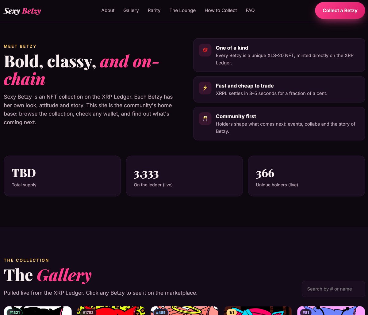 XRPCorridor's tweet photo. Been building something for the Sexy Betzy familia ✊🏽
 
Exclusive Lounge access/points just for holding a #SexyBetzy

Every Betzy ranked by true rarity

Betzy of the Week, picked by the ledger itself

Just for the community 🎯

Dropping soon 👀

#XRP #XRPL #ARFTALK #ARFARFMFKR #SneakPeak