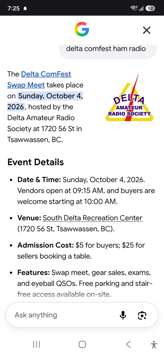 albert_riopel's tweet photo. It's Delta's Annual #ComFest Swap Meet soon! 

Date: Sunday, October 4, 2026 

Time: 10:00 AM to 1:00 PM

Venue: South Delta Recreation Center, 1720 56th Street, Tsawwassen, Delta (just off Highway 17)

As usual, we'll be there representing 🇨🇦 #ICOM @CAN_ICOM's #Marketing #Advertising #Sales Team! 

For details, see Delta Amateur Radio Society (DARS) website:  https://t.co/trZ2RQikVK 

#DARS #AmateurRadio #HamRadio #HamR

See you there! 
^ ER ✍️ (@EarlaRiopel) 

Images Sources: Google AI, Delta Amateur Radio Society (DARS), Et al.